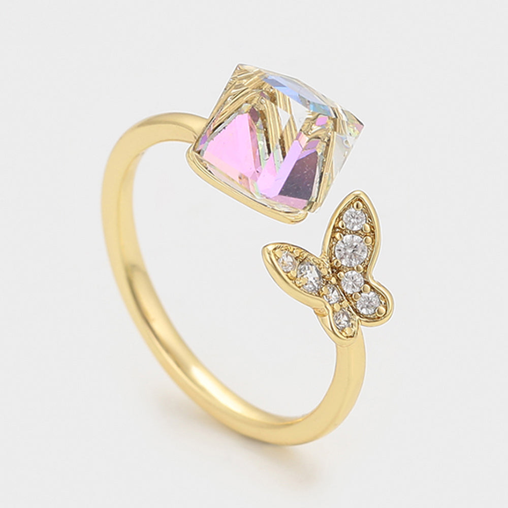 Anillo de Aleación Bañado en Oro con Cristal Emporia® Blanco