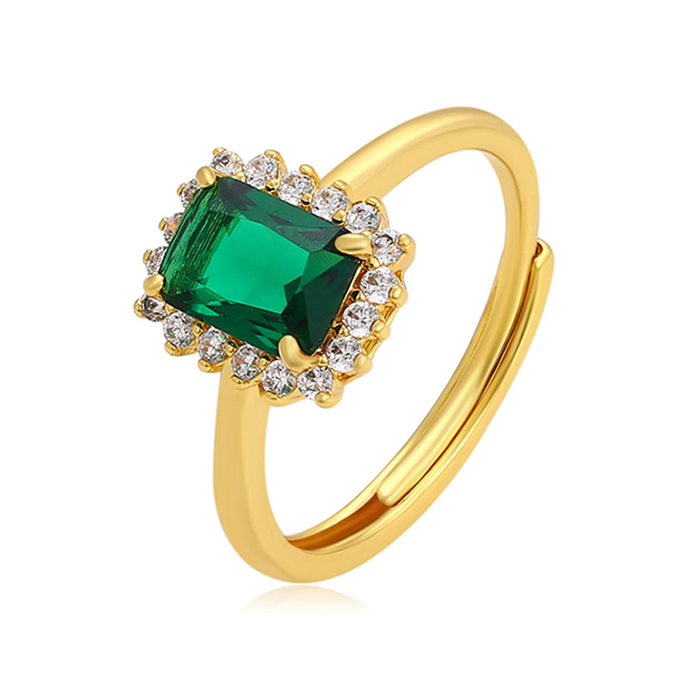 Anillo de Aleación Bañado en Oro con Cristal Emporia® Verde y Cristal Emporia® Blanco 1 