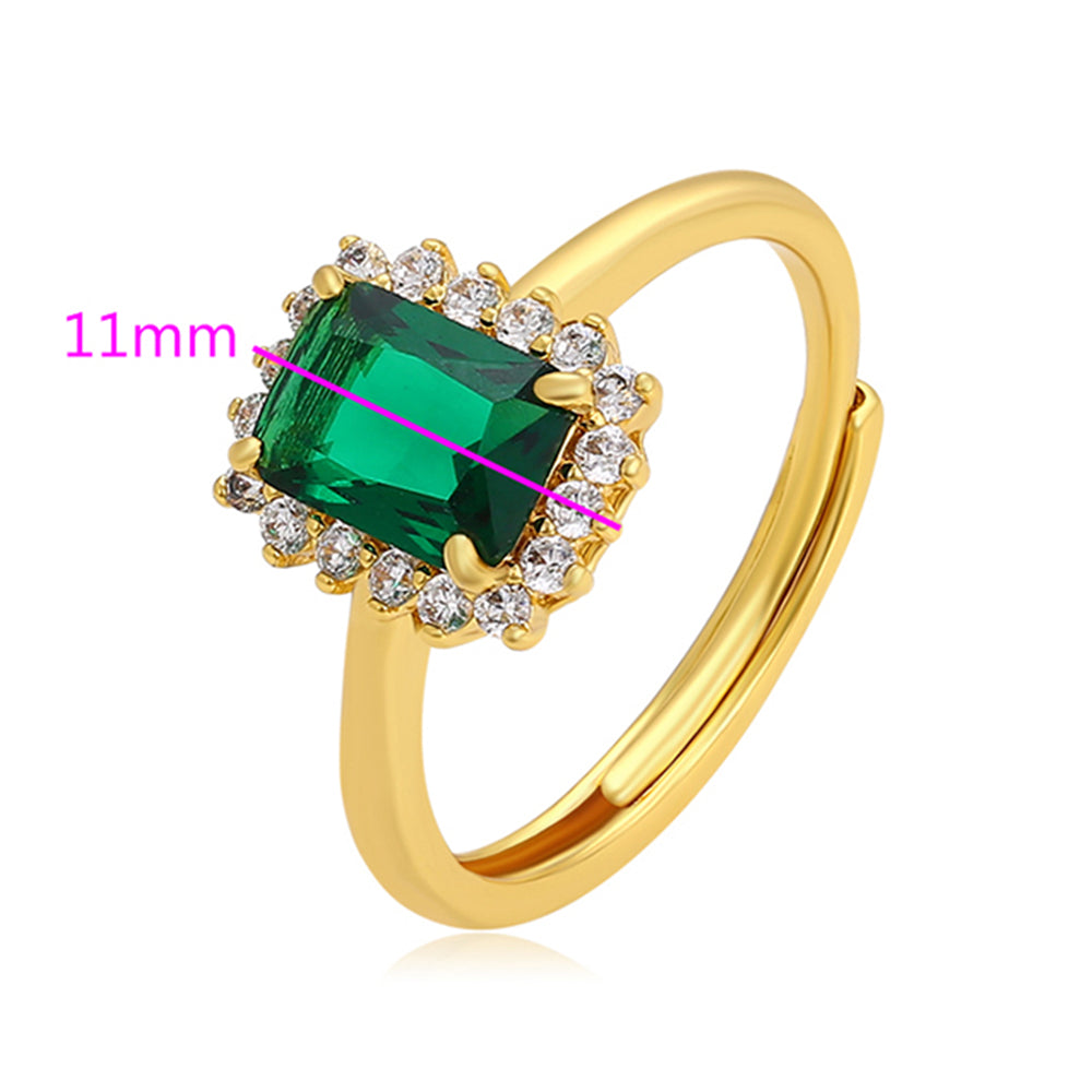 Anillo de Aleación Bañado en Oro con Cristal Emporia® Verde y Cristal Emporia® Blanco 2 