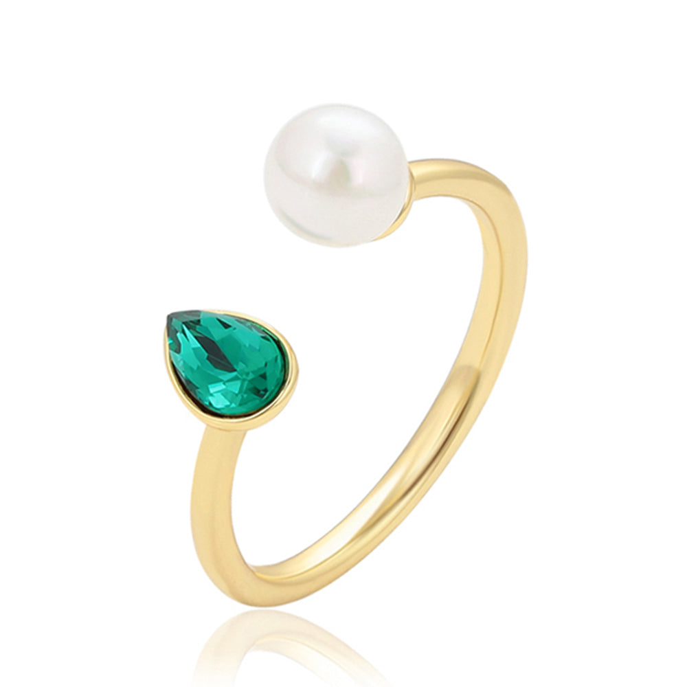 Anillo de Aleación Bañado en Oro con Perla de cristal y Cristal Emporia® Verde