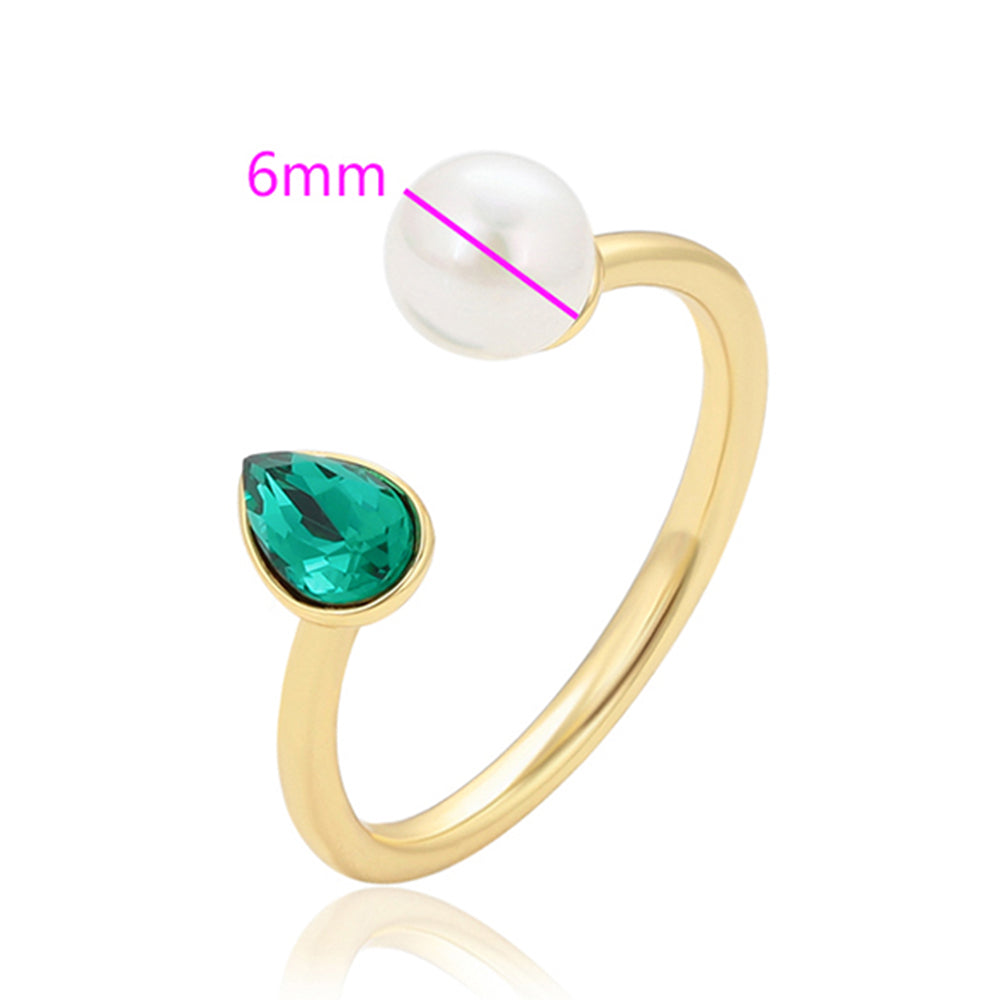 Anillo de Aleación Bañado en Oro con Perla de cristal y Cristal Emporia® Verde 2 