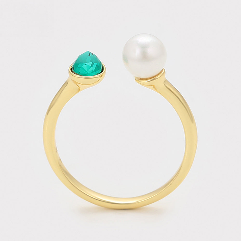 Anillo de Aleación Bañado en Oro con Perla de cristal y Cristal Emporia® Verde