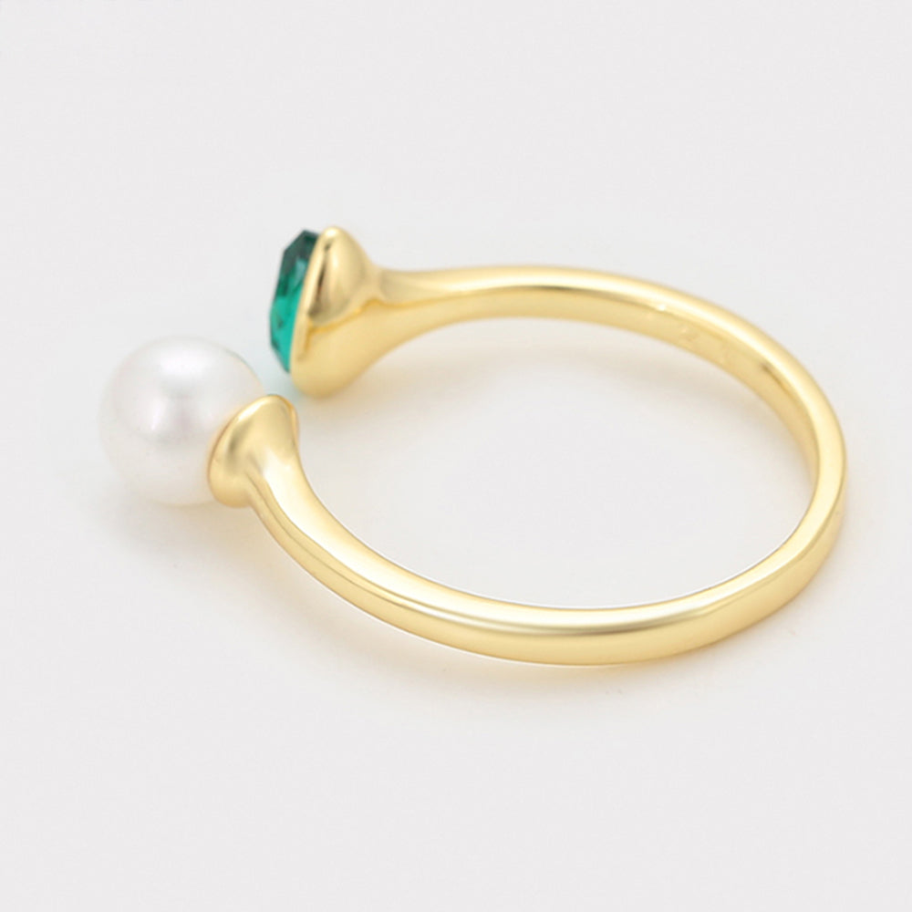 Anillo de Aleación Bañado en Oro con Perla de cristal y Cristal Emporia® Verde