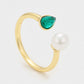 Anillo de Aleación Bañado en Oro con Perla de cristal y Cristal Emporia® Verde