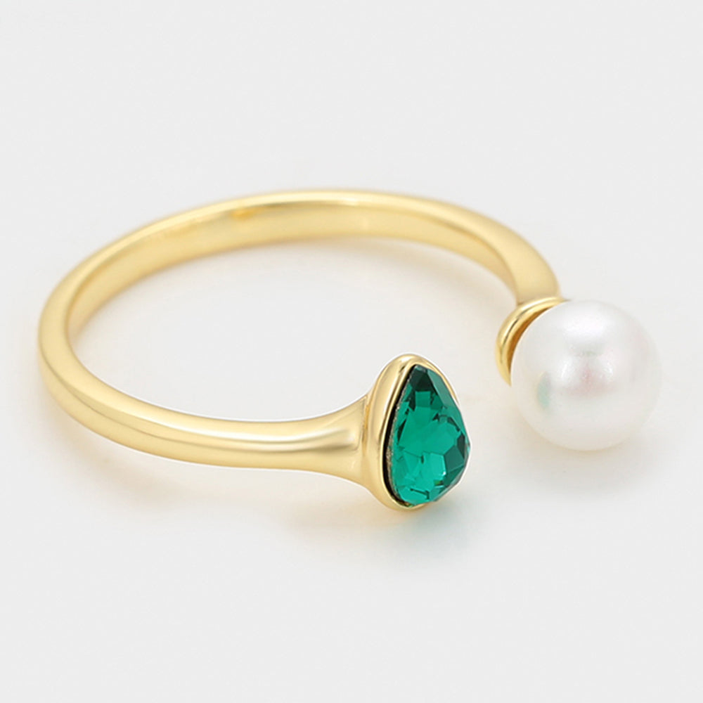 Anillo de Aleación Bañado en Oro con Perla de cristal y Cristal Emporia® Verde 7 