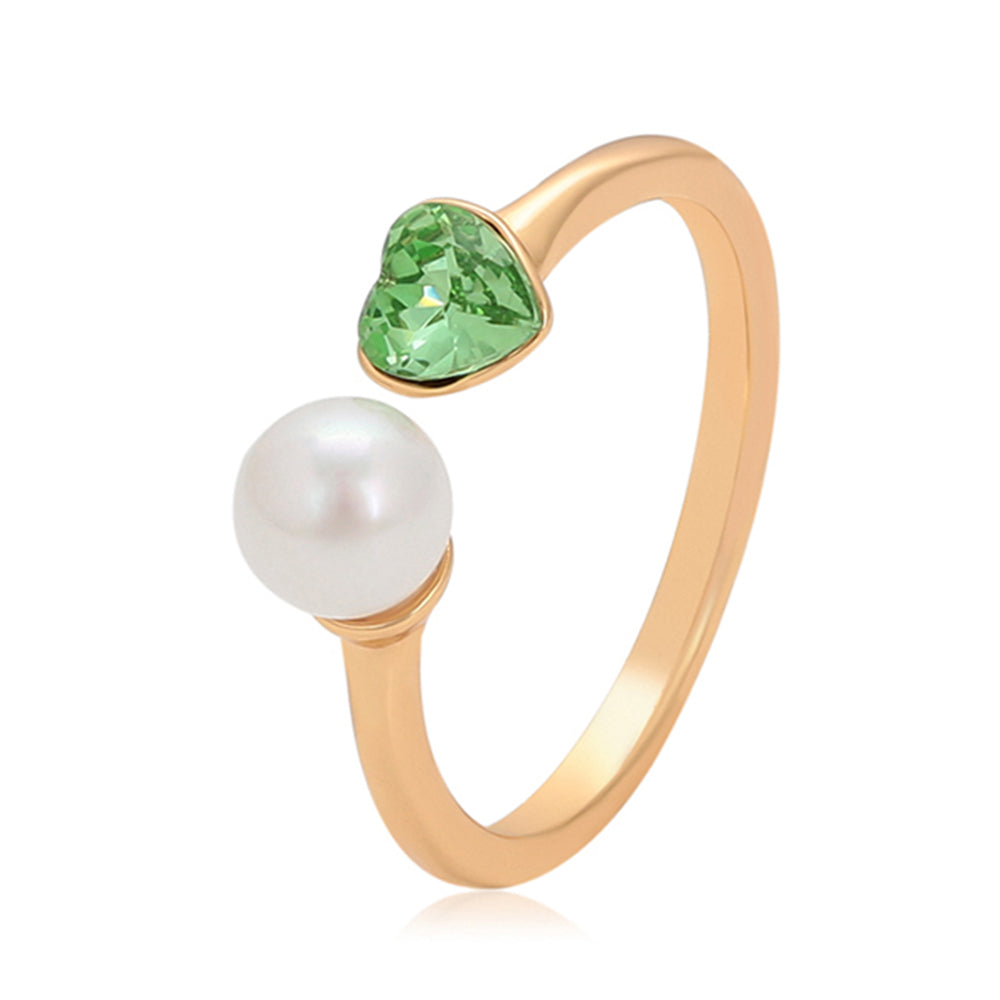 Anillo de Aleación Bañado en Oro con Perla de cristal y Cristal Emporia® Verde 1 
