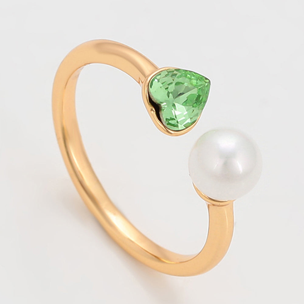 Anillo de Aleación Bañado en Oro con Perla de cristal y Cristal Emporia® Verde 3 