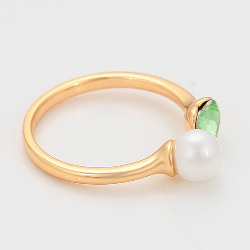 Anillo de Aleación Bañado en Oro con Perla de cristal y Cristal Emporia® Verde