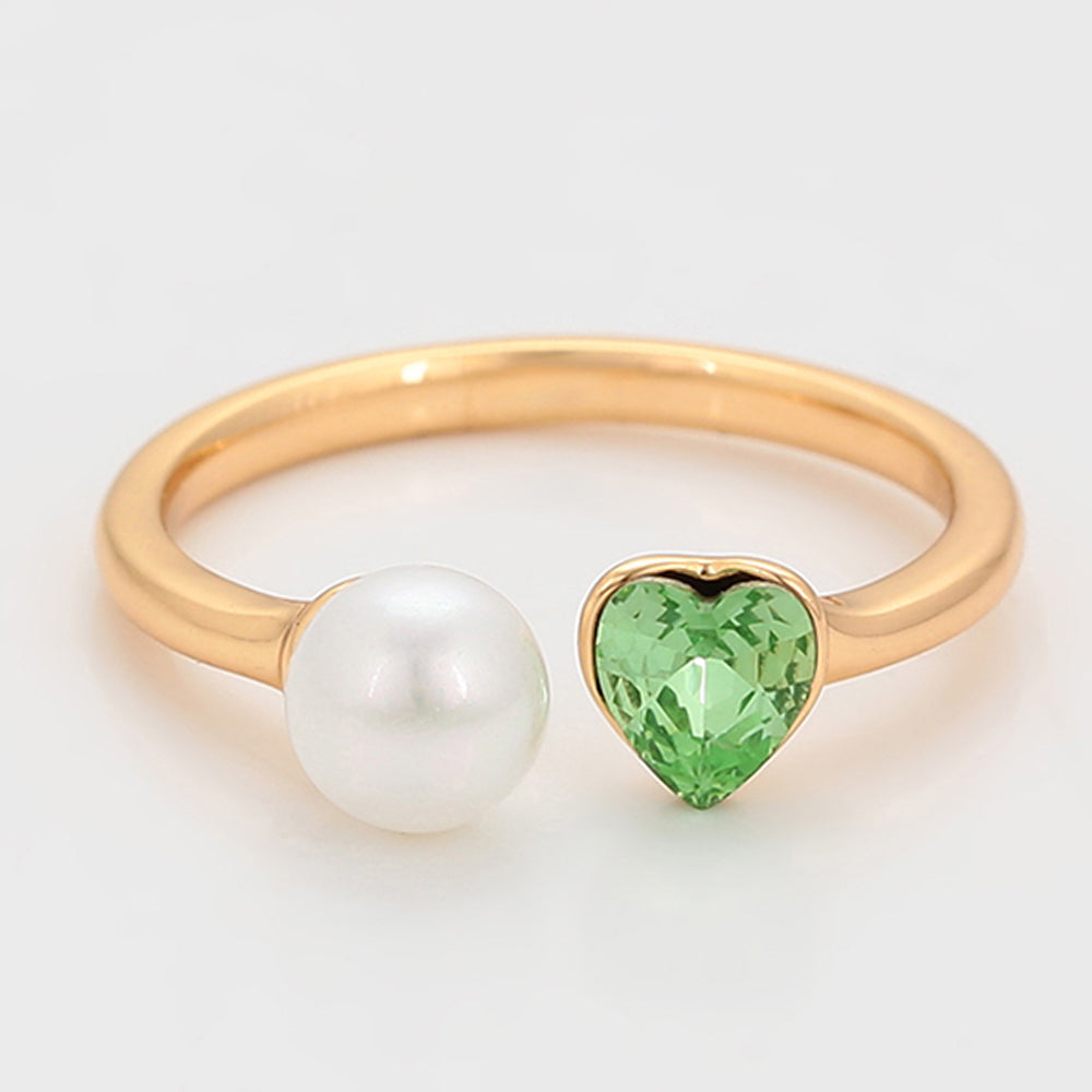 Anillo de Aleación Bañado en Oro con Perla de cristal y Cristal Emporia® Verde 6 