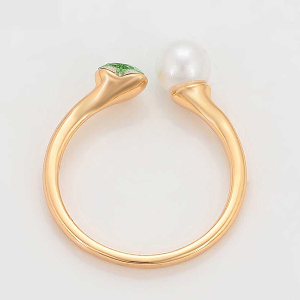 Anillo de Aleación Bañado en Oro con Perla de cristal y Cristal Emporia® Verde 7 