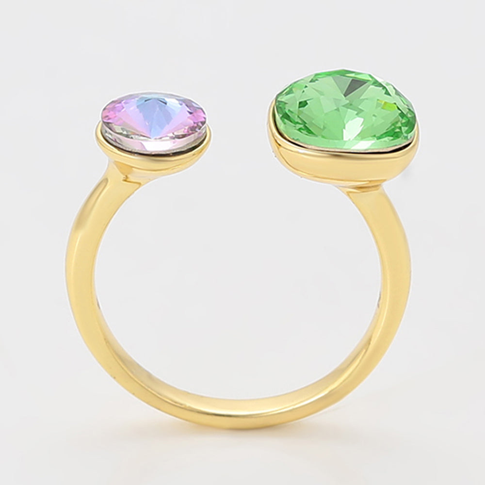 Anillo de Aleación Bañado en Oro con Cristal Emporia® Verde y Cristal Emporia® Púrpura 5 