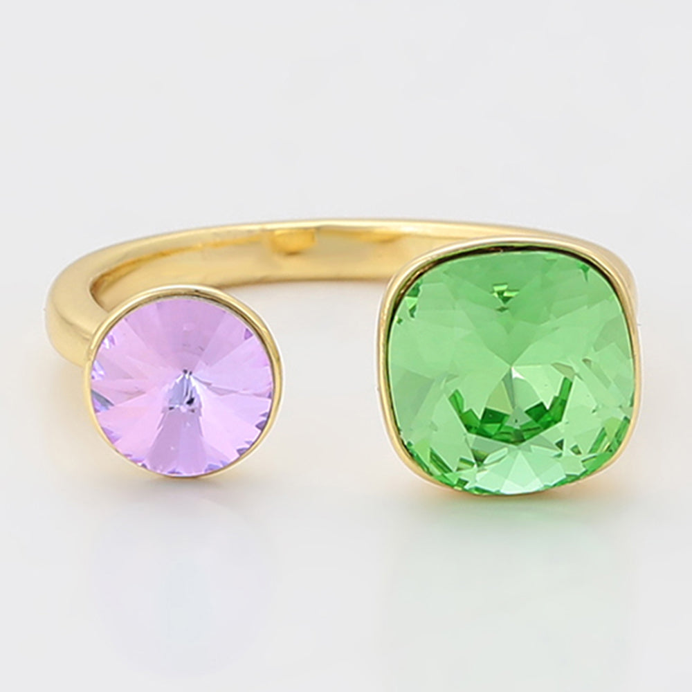 Anillo de Aleación Bañado en Oro con Cristal Emporia® Verde y Cristal Emporia® Púrpura 6 