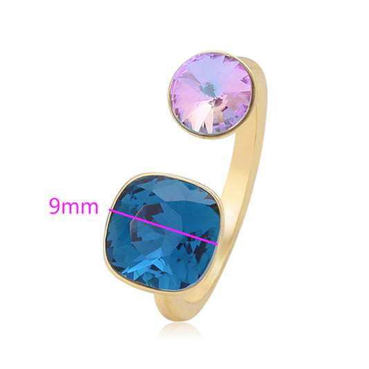 Anillo de Aleación Bañado en Oro con Cristal Emporia® Púrpura y Cristal Emporia® Azul