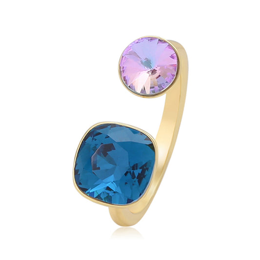 Anillo de Aleación Bañado en Oro con Cristal Emporia® Púrpura y Cristal Emporia® Azul