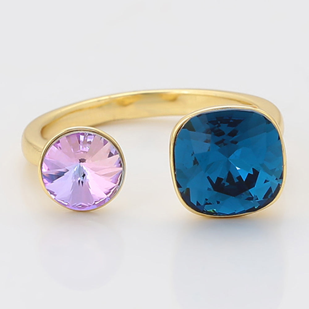 Anillo de Aleación Bañado en Oro con Cristal Emporia® Púrpura y Cristal Emporia® Azul