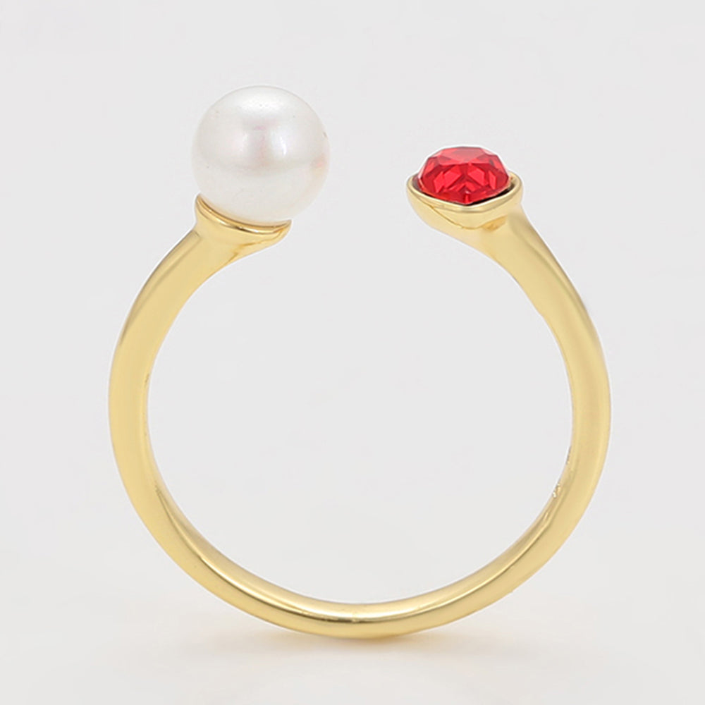Anillo de Aleación Bañado en Oro con Perla de cristal y Cristal Emporia® Rojo 3 