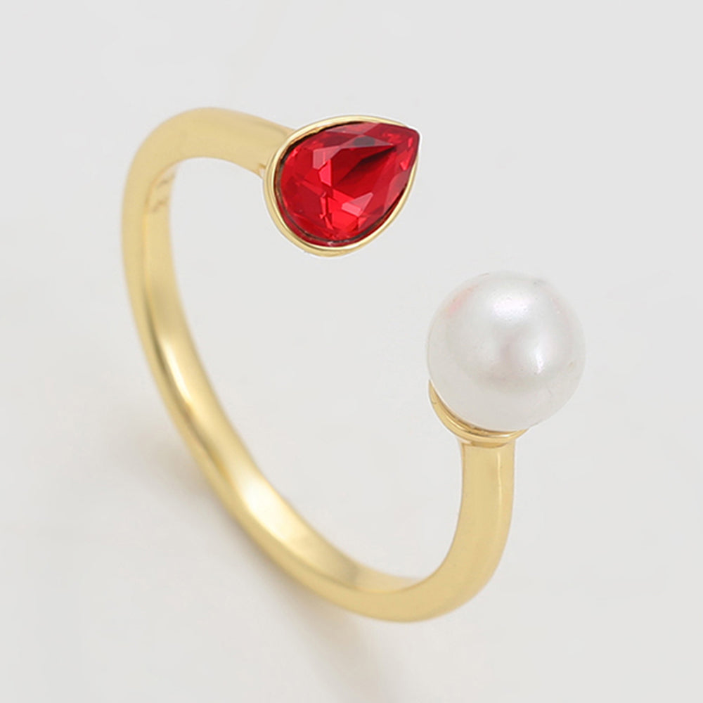 Anillo de Aleación Bañado en Oro con Perla de cristal y Cristal Emporia® Rojo 4 