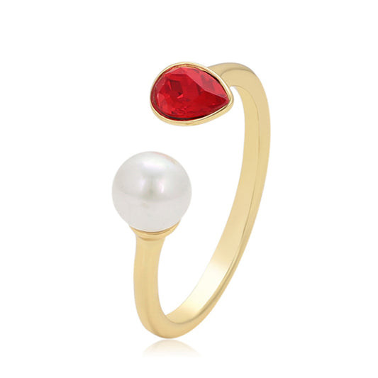 Anillo de Aleación Bañado en Oro con Perla de cristal y Cristal Emporia® Rojo