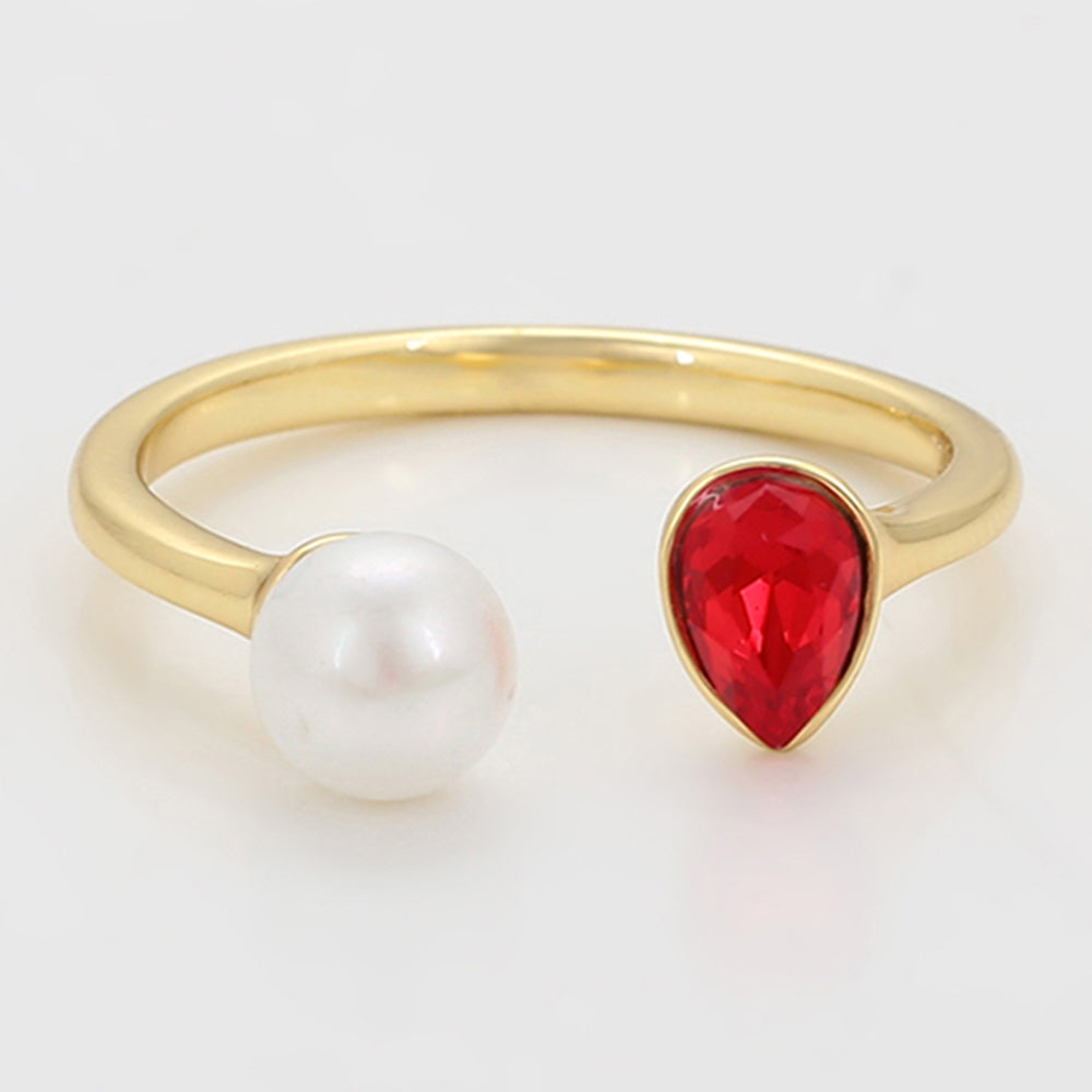Anillo de Aleación Bañado en Oro con Perla de cristal y Cristal Emporia® Rojo 5 