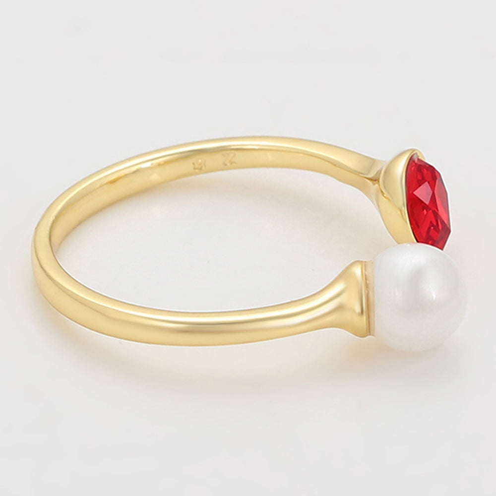 Anillo de Aleación Bañado en Oro con Perla de cristal y Cristal Emporia® Rojo 7 