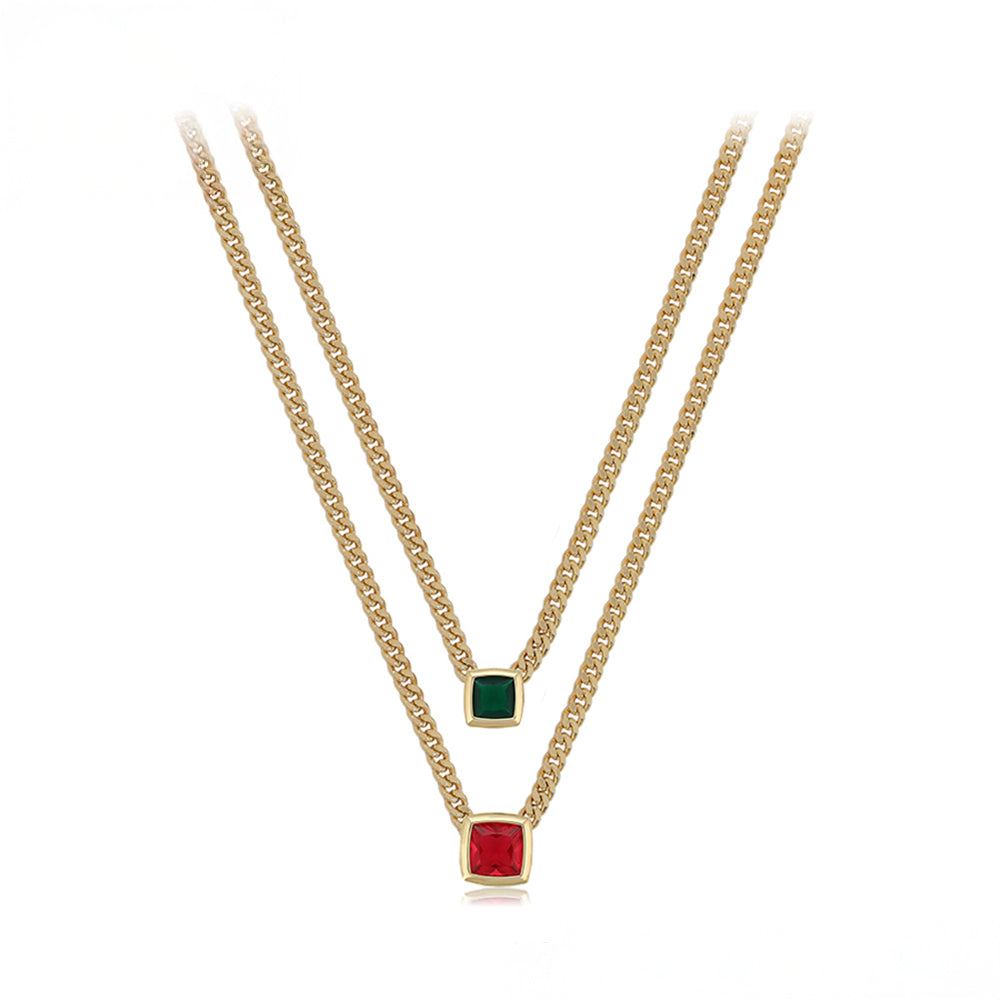 Collar de Aleación Bañado en Oro con Cristal Emporia® Rojo y Cristal Emporia® Verde