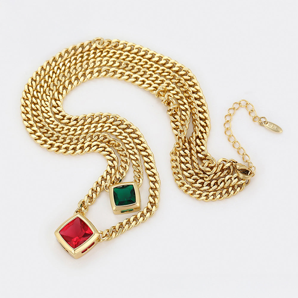 Collar de Aleación Bañado en Oro con Cristal Emporia® Rojo y Cristal Emporia® Verde 4 