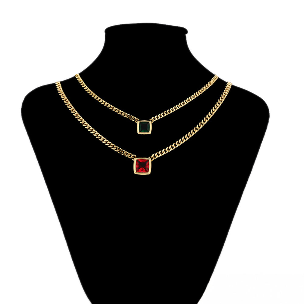 Collar de Aleación Bañado en Oro con Cristal Emporia® Rojo y Cristal Emporia® Verde 8 