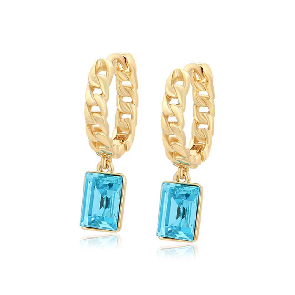 Pendientes de Aleación Bañado en Oro con Cristal Emporia® Azul 1 