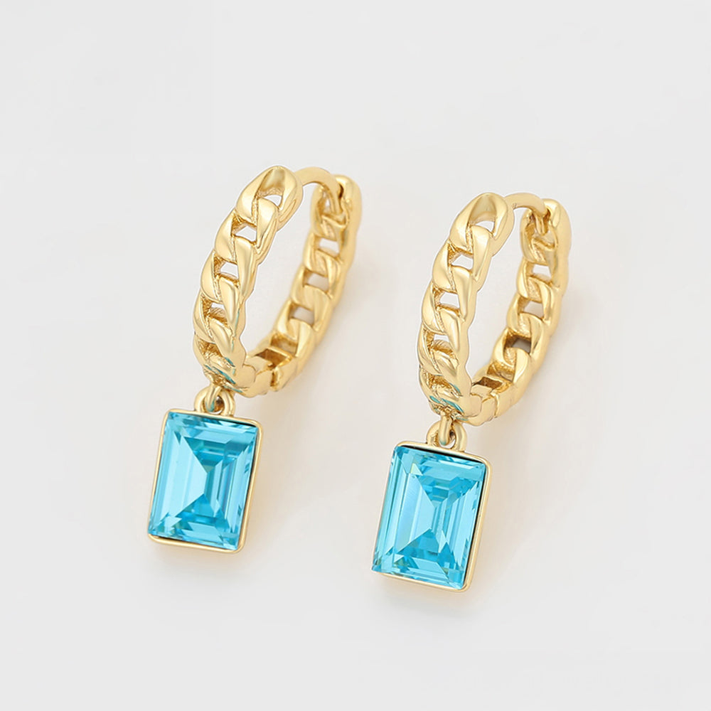Pendientes de Aleación Bañado en Oro con Cristal Emporia® Azul 3 