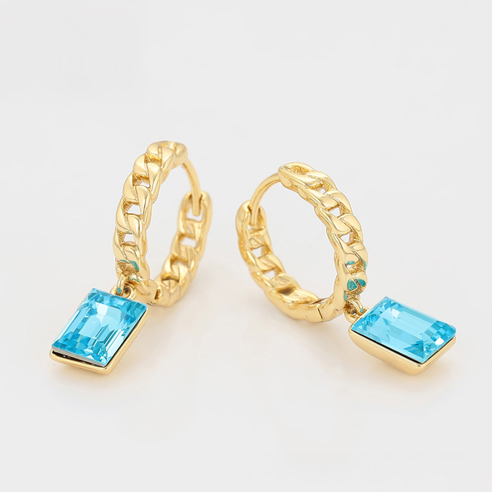 Pendientes de Aleación Bañado en Oro con Cristal Emporia® Azul 6 