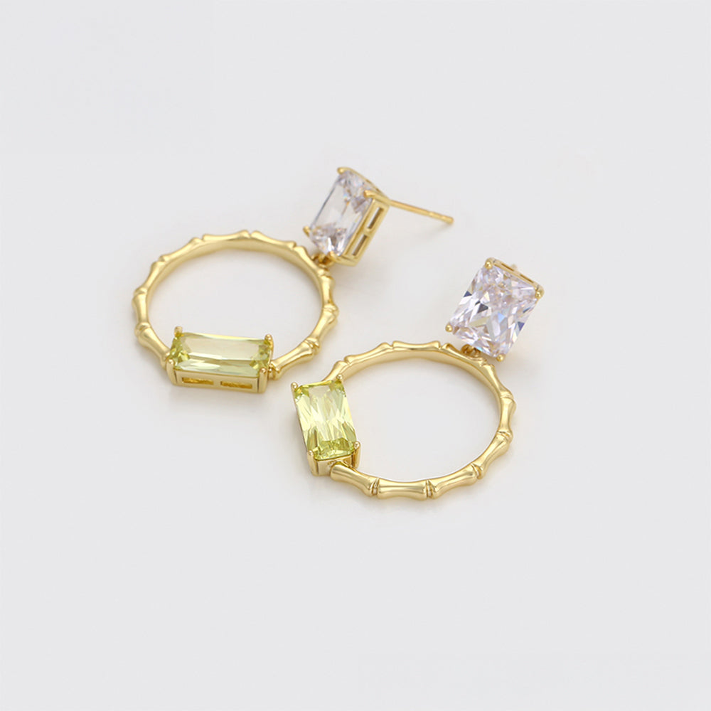 Pendientes de Aleación Bañado en Oro con Cristal Emporia® Verde y Cristal Emporia® Blanco