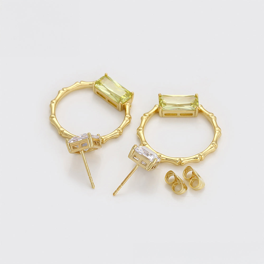 Pendientes de Aleación Bañado en Oro con Cristal Emporia® Verde y Cristal Emporia® Blanco