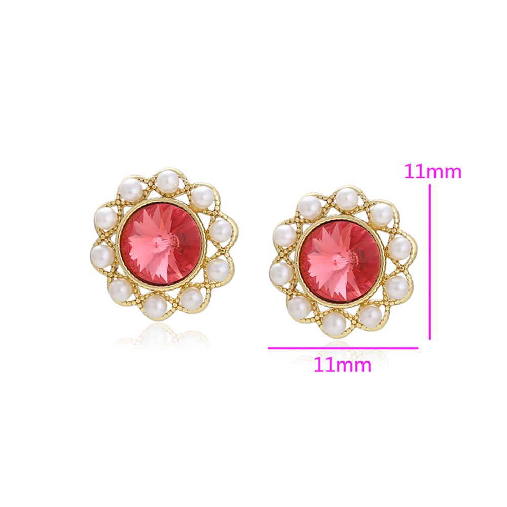 Pendientes de Aleación Bañado en Oro con Cristal Emporia® Rojo y Perla de cristal 2 