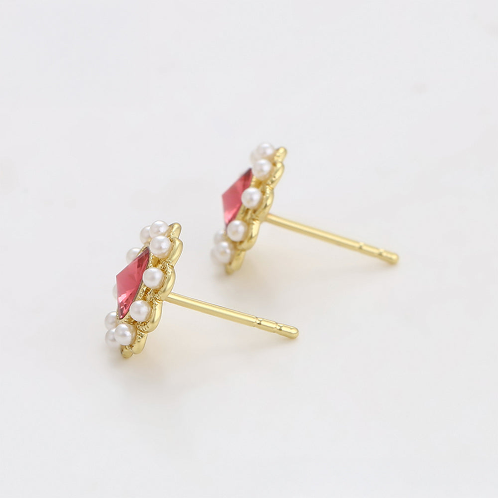 Pendientes de Aleación Bañado en Oro con Cristal Emporia® Rojo y Perla de cristal