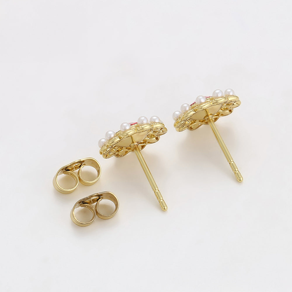 Pendientes de Aleación Bañado en Oro con Cristal Emporia® Rojo y Perla de cristal