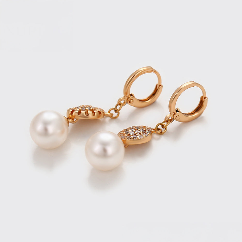 Pendientes de Aleación Bañado en Oro con Perla de cristal y Cristal Emporia® Blanco 3 