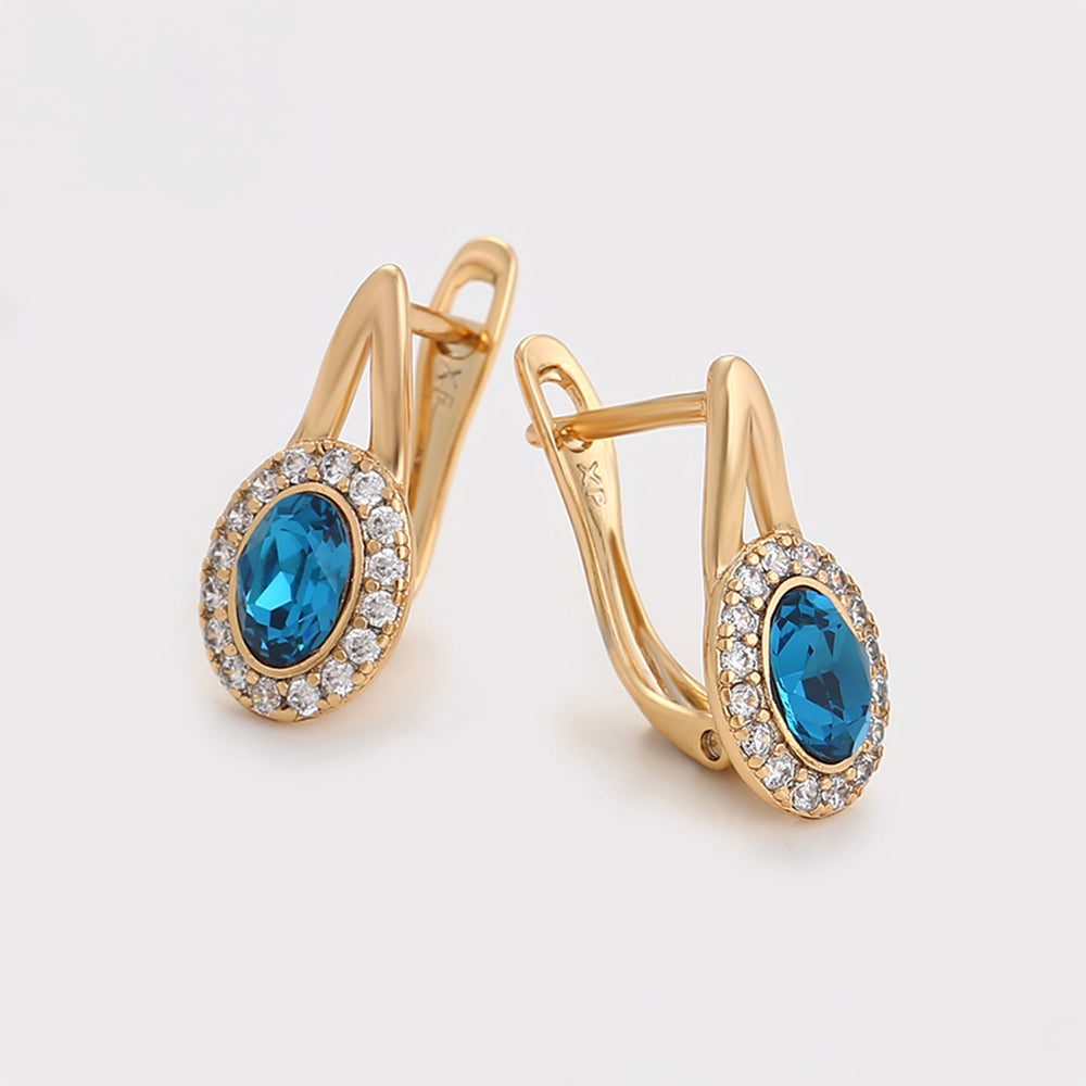 Pendientes de Aleación Bañado en Oro con Cristal Emporia® Azul y Cristal Emporia® Blanco 4 