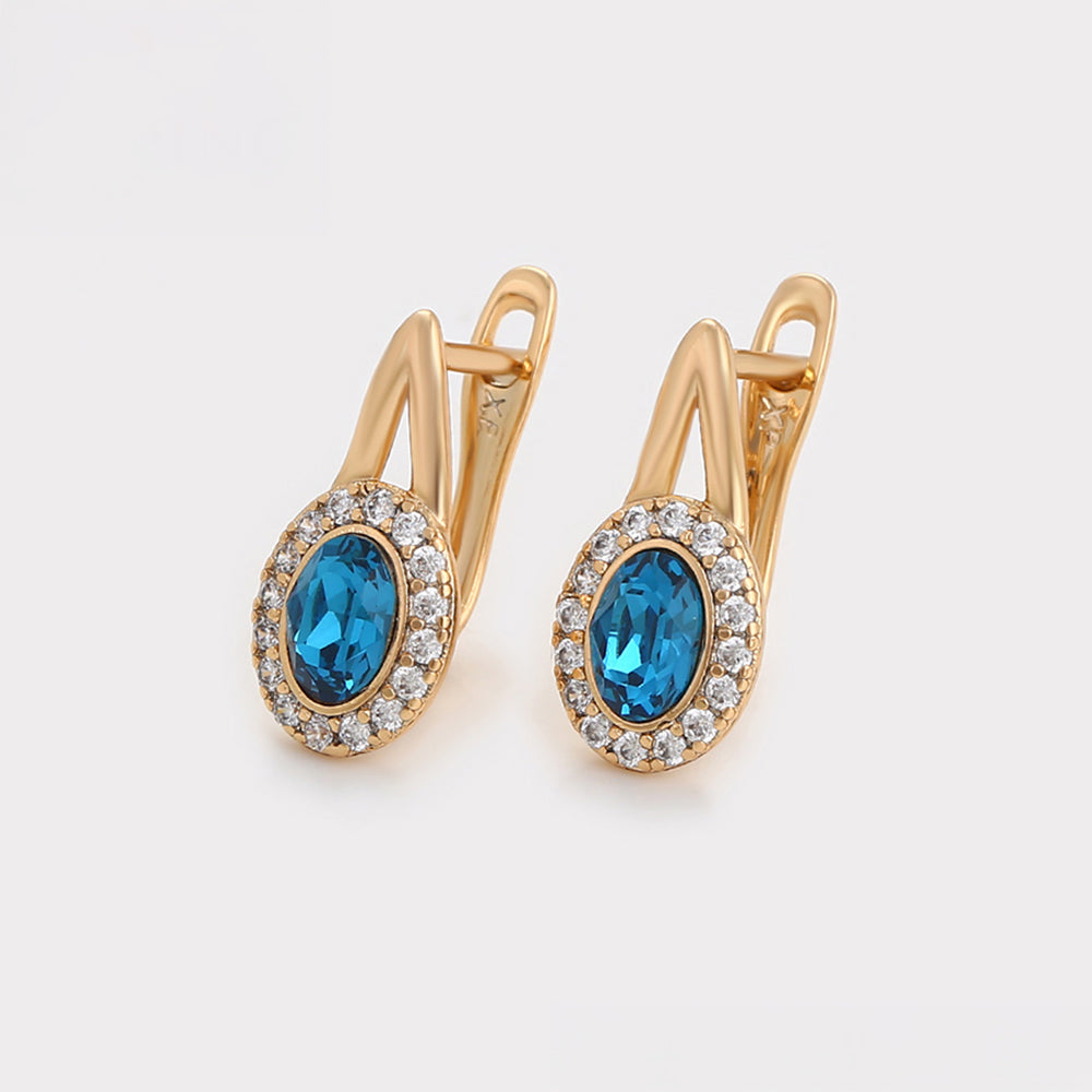 Pendientes de Aleación Bañado en Oro con Cristal Emporia® Azul y Cristal Emporia® Blanco 5 