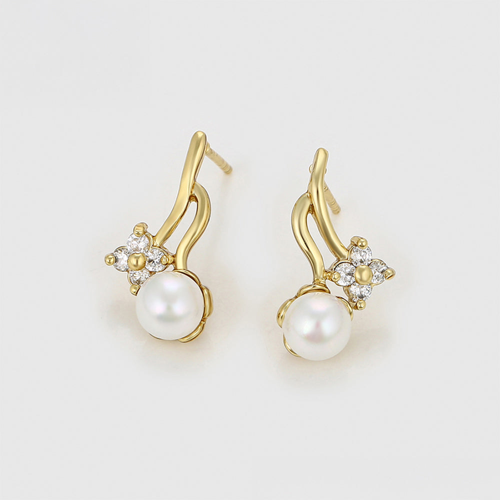 Pendientes de Aleación Bañado en Oro con Perla de cristal y Cristal Emporia® Blanco