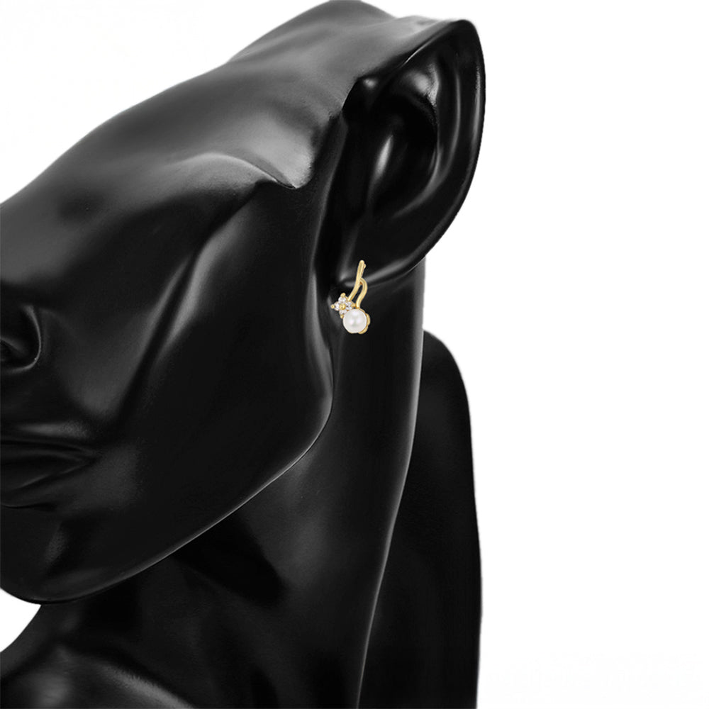 Pendientes de Aleación Bañado en Oro con Perla de cristal y Cristal Emporia® Blanco 8 