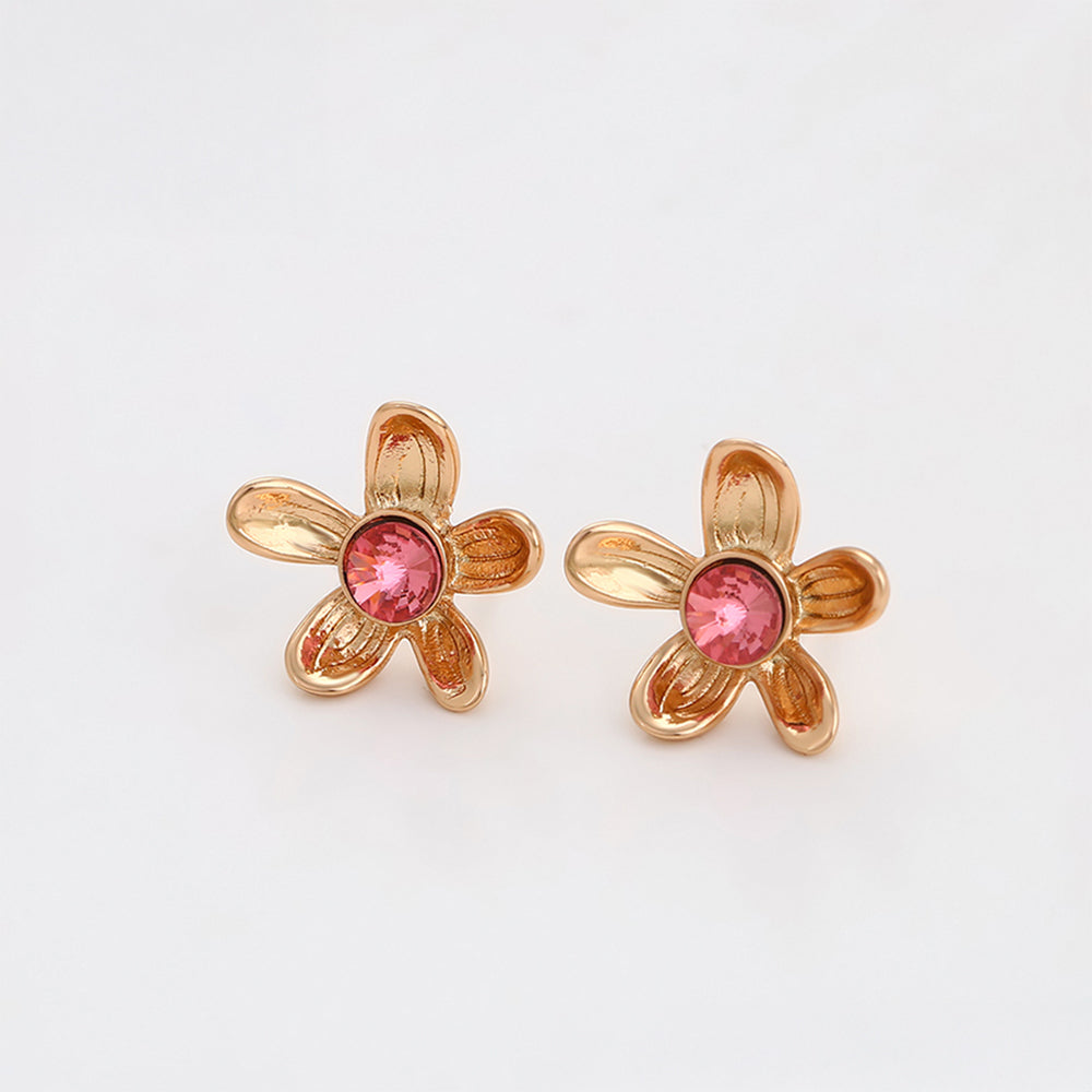 Pendientes de Aleación Bañado en Oro con Cristal Emporia® Rosa