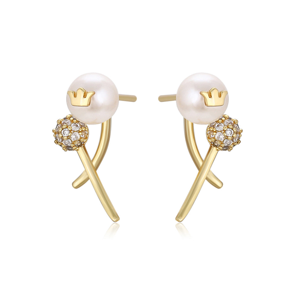 Pendientes de Aleación Bañado en Oro con Perla de cristal y Cristal Emporia® Blanco 1 