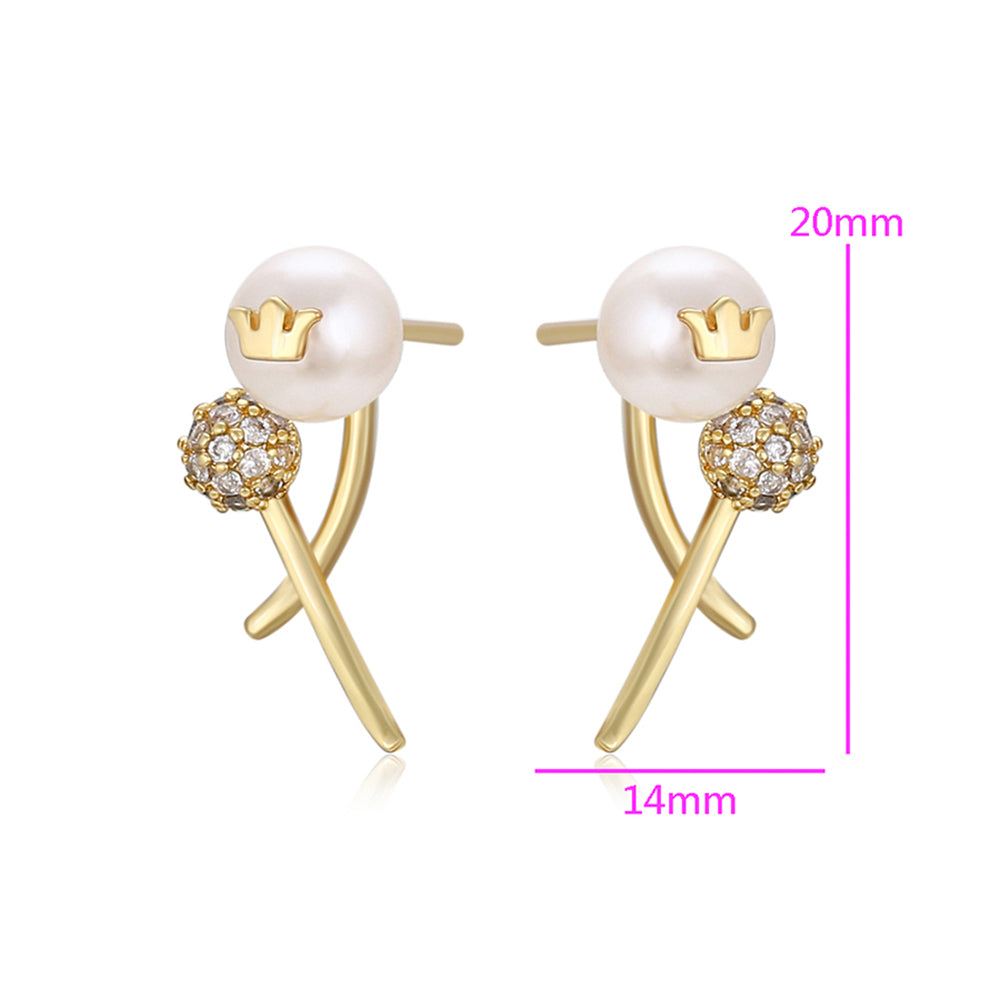 Pendientes de Aleación Bañado en Oro con Perla de cristal y Cristal Emporia® Blanco