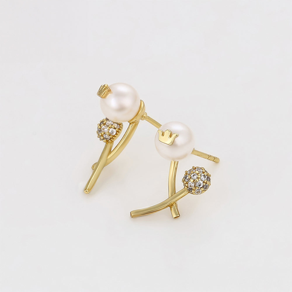 Pendientes de Aleación Bañado en Oro con Perla de cristal y Cristal Emporia® Blanco 3 