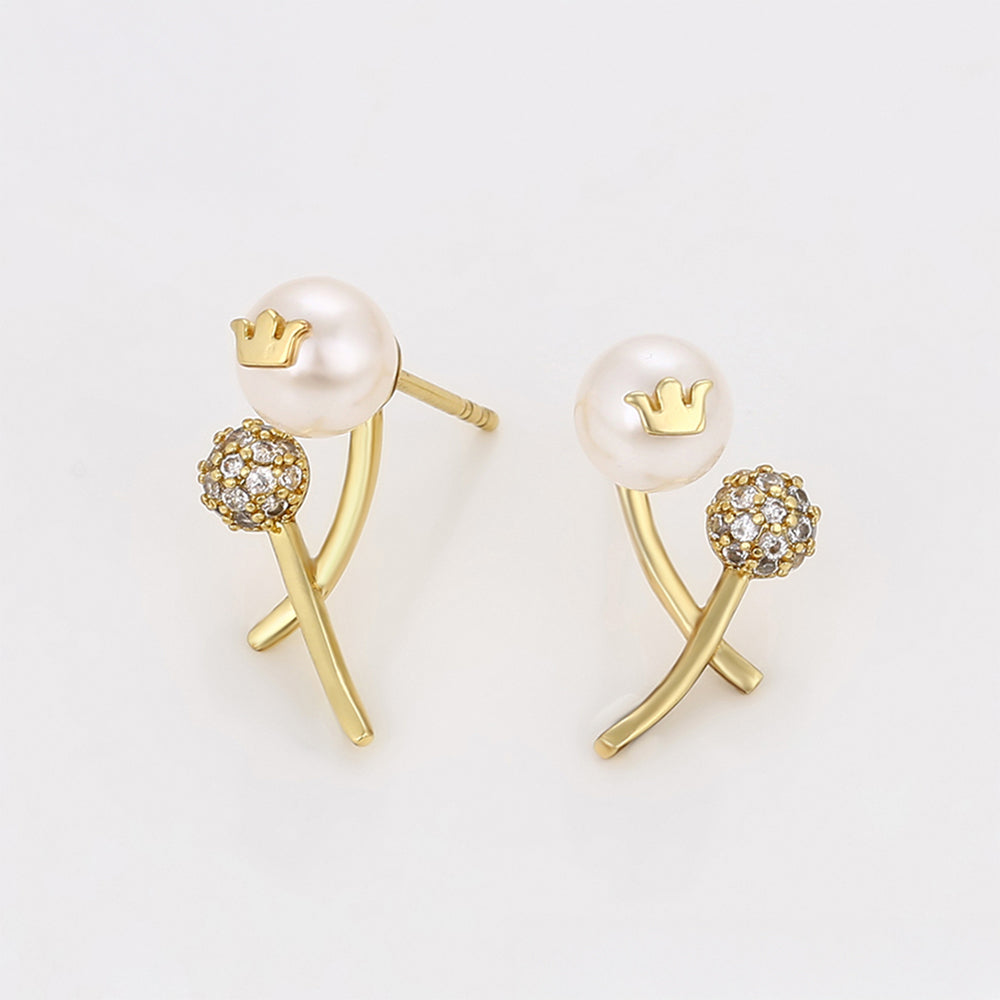 Pendientes de Aleación Bañado en Oro con Perla de cristal y Cristal Emporia® Blanco 4 