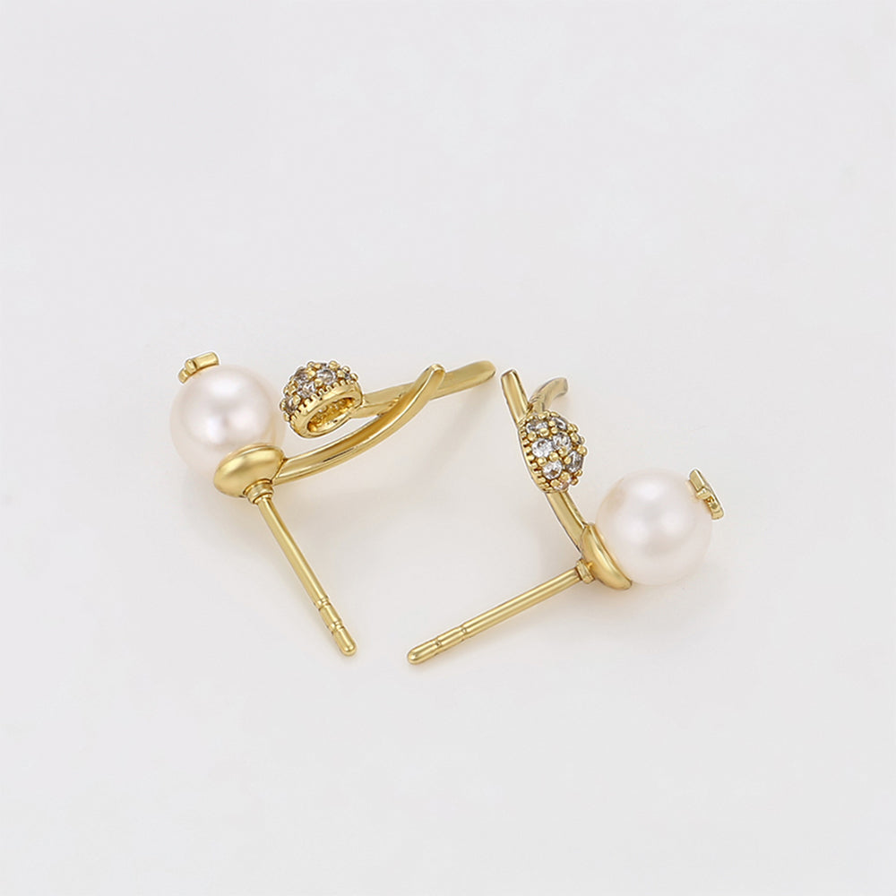 Pendientes de Aleación Bañado en Oro con Perla de cristal y Cristal Emporia® Blanco 5 