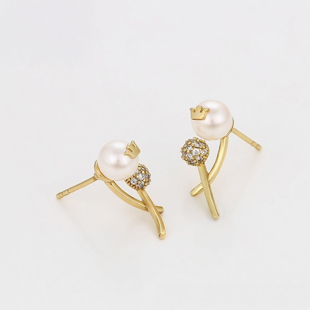 Pendientes de Aleación Bañado en Oro con Perla de cristal y Cristal Emporia® Blanco 6 