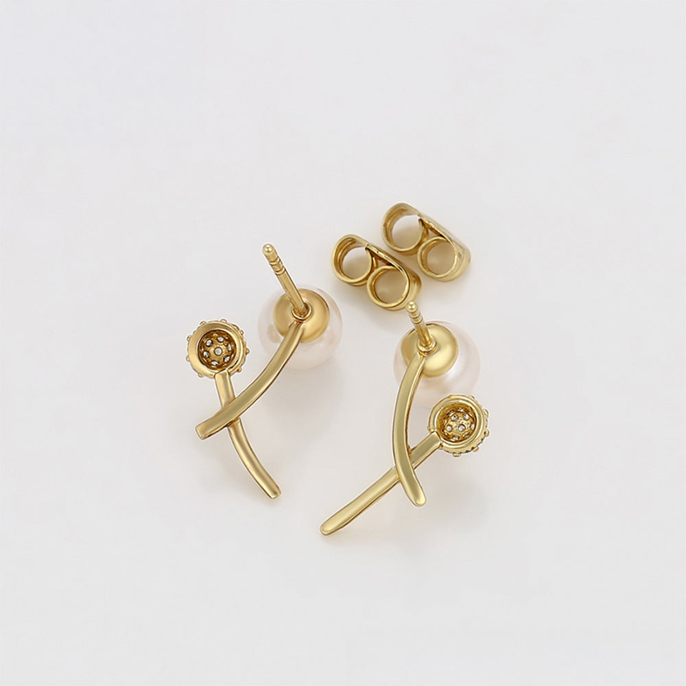 Pendientes de Aleación Bañado en Oro con Perla de cristal y Cristal Emporia® Blanco 7 