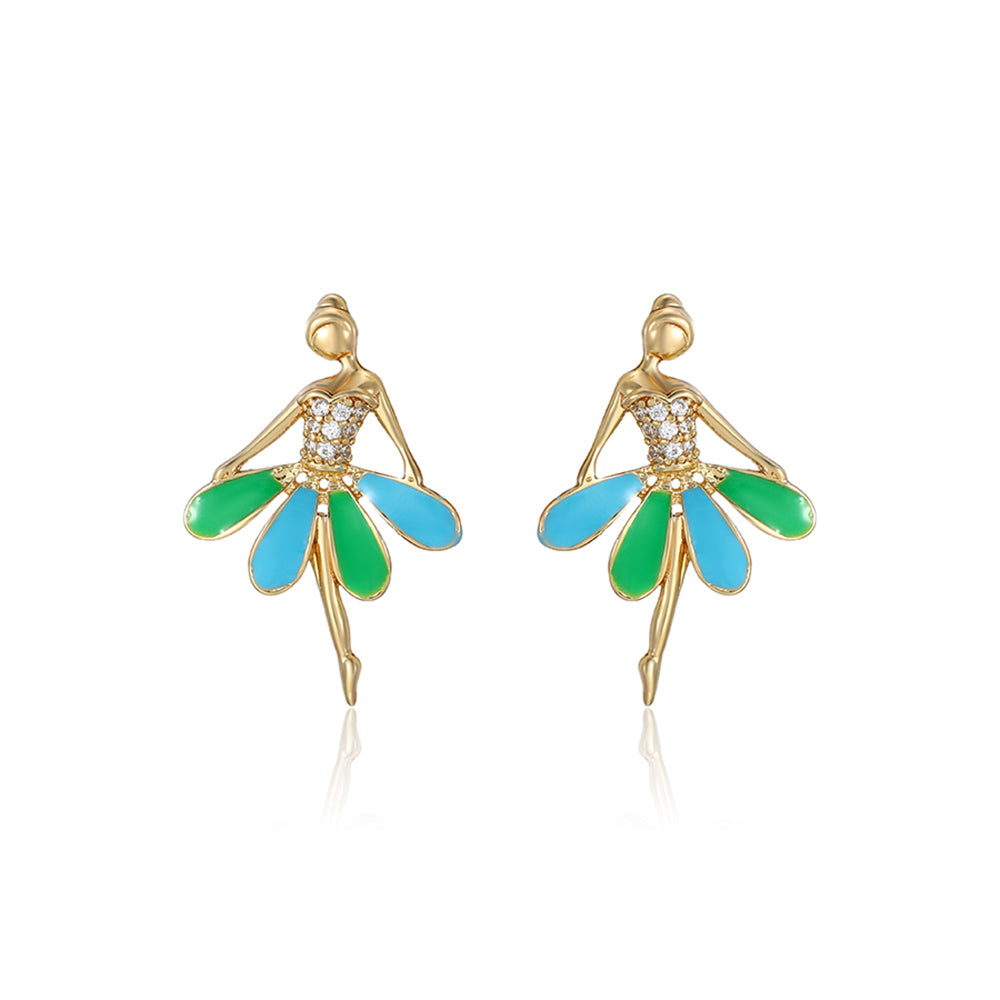 Pendientes de Aleación Bañado en Oro con Esmalte y Cristal Emporia® Blanco 2 