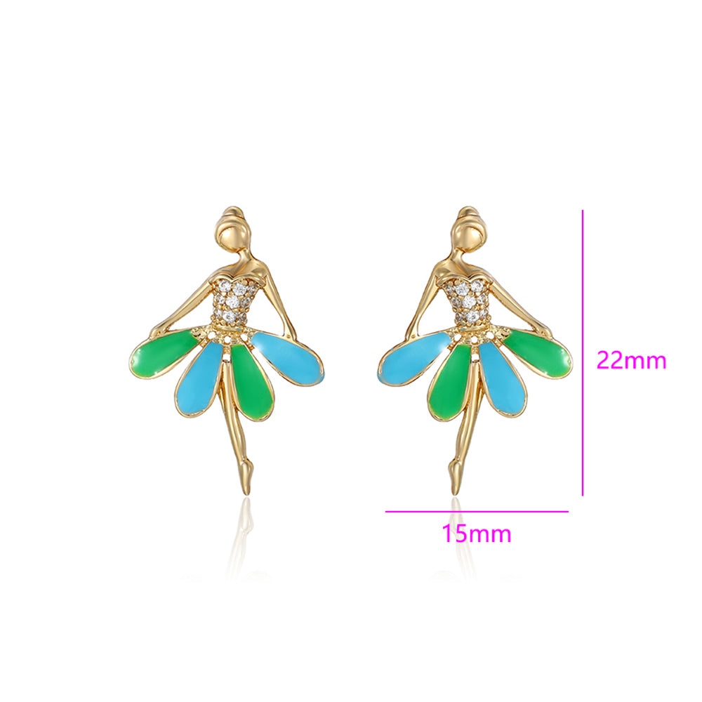 Pendientes de Aleación Bañado en Oro con Esmalte y Cristal Emporia® Blanco 3 